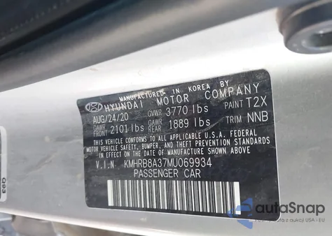 2021 Hyundai Venue Se from USA, damaged, VIN KMHRB8A37MU069934